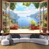 DLERFLOVR Carta Da Parati Murale 3D 260X175Cm - Finestre Finte Vista Mare Montagna Autoadesiva 3D Carta Da Parati, Soggiorno Tv Sfondo Muro Camera Da Letto Rivestimento Murale Fai Da Te Sticker Art