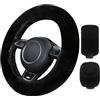 HTTDSLF Coprivolante Auto, Universale Copertura di Volante per Volanti, set di 3Accessori Auto Interno con coprivolante, copri freno a mano e copri cambio, Nero 38cm per la Maggior Automobili