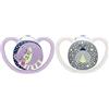 NUK Capezzolo Space Night | 18-36 mesi | Lecca-lecca con aria extra larga che brilla al buio | Silicone senza BPA | gatto e coccinella | 2 unità Rosa (fosforescenti)