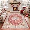 TUKDAK Tappeto natalizio vintage, per soggiorno, 120 x 180 cm, lavabile | Tappeto rosso natalizio, per camera da letto, stile boho, a pelo corto, per la cameretta dei bambini, la sala da pranzo