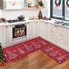 CAROMIO Set di Tappeti da Cucina Natalizi Holiday Buon Natale e Fiocco di Neve Tappeto da Cucina 2 Pezzi Antiscivolo Zerbino Tappeto Corridoio Set Tappeto da Pavimento per Decorazione Casa, 40x60cm +