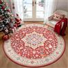 TUKDAK Tappeto natalizio vintage, rotondo, per soggiorno, 180 cm, lavabile | Tappeto natalizio rosso, rotondo, per camera da letto, stile boho, a pelo corto, morbido, per bambine