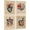 Nacnic Set Di 4 Stampe Anatomia Poster E Quadri Con Cuore Cervello Scheletro E Intestini Sfondo Antico Decorazione Da Parete Medica Dimensione A4 Senza Cornice