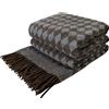 LYHome Coperta 100% Lana di Agnello, Plaid per Letto Divano, 140x200 cm | Copriletto Singolo Una Piazza e Mezza Matrimoniale, Coperte Pura Lana per Invernale Morbida e Calda (Marrone - Blu Tenue)