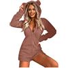 Zanisouta Tuta da donna in pile con cappuccio, lunga pigiama, invernale, calda, per la casa, tuta intera, morbida tuta Kawaii, pagliaccetto da donna