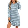 Lovasy Camicia da Notte in Cotone Donna Invernale Maniche Lunghe | Abito da Notte Allattamento con Scollo a V Righe Pigiama Vestaglia Bottoni Davanti con Tasche