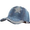 LA HUATE Cappello da baseball in denim con strass e pentacolo in cotone, regolabile, cappello hip hop da donna
