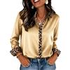 Yeenily Camicia Donna in Raso Elegante Stampa Leopardata con Scollo a V e Maniche Lunghe Blusa
