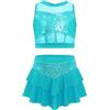 inhzoy Vestito da Ballo Latino Americano Bambina Abito da Pattinaggio Artistico con Paillettes Crop Top Canotta Danza Moderna Minigonna Gonna Corta Costume Danza Samba Salsa