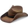 Peter Grimm Straw Round Up Cowboy Hat w/Leather Strap (Tea Stained)