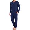 Uniexcosm Ocextami Pigiama Uomo Cotone Lungo, Maniche Lunghe | 65% cotone, collo serafino a 3 bottoni, taschino, pantaloni con fondo elasticizzato, coulisse e tasche, taglie S-4XL