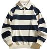 PROVIMIR Polo da rugby a righe da uomo, classica maglia a maniche lunghe | Classiche strisce da rugby per uno stile preppy. Tessuto lavorato a maglia per una vestibilità comoda. Il colletto polo