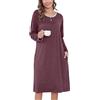 Sopesil Camicia da Notte Donna Maniche Lunghe S-XXL | Vestito da Casa con Tasche e Scollo Tondo, Morbido e Traspirante per Sonno e Relax