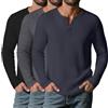 Suilung Confezione da 3 Magliette Henley da Uomo a Maniche Lunghe con Bottoni, Modello Waffle, Casual Basic in Maglia Leggera
