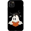 Funny Spooky Ghost Black Cat Halloween C Custodia per iPhone 11 Pro Max Libro di lettura fantasma gatto nero Halloween amante dei gatti fantasma boo