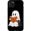 Funny Spooky Ghost Black Cat Halloween C Custodia per iPhone 11 Pro Max Libro di lettura fantasma gatto nero Halloween amante dei gatti fantasma boo