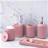 XLHOMO Set di accessori da bagno in resina rosa, 5 pezzi, dispenser di sapone per lozione, portaspazzolino, bicchiere da bagno, barattolo per tamponi di cotone e vassoio multifunzionale, accessorio
