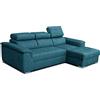 Robin Inspire Silver Divano Angolare Letto Blu Destro | 247 cm, divano a L 3 posti con funzione letto, contenitore, 3 poggiatesta regolabili, ideale soggiorno moderno