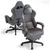 Huracan Sedia da Gaming con funzione massaggio, sedie gamer in pelle PU, Poltrona da gaming regolabile e girevole, Sedia da gioco con poggiapiedi, Gamer Chair ergonomica per PC, Grigio-bianco