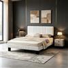 YIDATONG Struttura Letto Matrimoniale Imbottito per Materasso 140 x 190 cm | Rivestimento effetto lino, Testiera Imbottita Regolabile, Rete a Doghe, Telaio In Metallo, Facile Montaggio