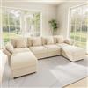 Lekvvied Divano modulare a 6 posti,divano angolare trasformabile a U/L con braccioli regolabili e 2 pouf,divano Cloud con 4 cuscini e 2 poggiatesta,divani componibile imbottito,ciniglia,beige