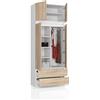 BDW Armadio a 4 ante, 4 ripiani, grucce, 2 cassetti, armadio per camera da letto, soggiorno, corridoio, 234 x 90 x 51 cm, (bianco/rovere Sonoma)