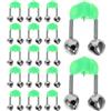PRETYZOOM 65 Pezzi Campanelli Doppi Clip, Allarme Leggero ABS | Design Filettato e Fissaggio Rapido, per Canne e Montature da Carpa, Verde Chiaro