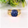 Anello In Argento 925 Placcato Oro 10k Zaffiro Blu Taglio Cushion 11mm Mis. 7, 8