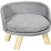 PawHut Lettino per Cani Rotondo Taglia Media di 5 kg Ø40.5x33 cm Grigio | Poltrona Divano per Cani, Tessuto di Peluche e Legno, Cuscino Extra Lavabile in Cotone PP