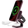 KU XIU X40 Turbo Caricatore Wireless Qi2.2 25W 3 in 1 per iPhone, Borgogna | Supporto Magnetico Pieghevole in Alluminio per iPhone, Apple Watch e AirPods, Compatto per Scrivania e Viaggio