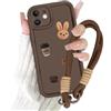 Krdvekm Cover con Cordino per iPhone 11 6,1'', Aesthetic Mädchen Motivo Coniglio 3D Cute Disegno Marrone Silicone Morbido Custodia Collana Protezione Fotocamera Antiurto Protettiva Ragazze Case, 01