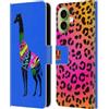 Head Case Designs Custodia a portafoglio in pelle con motivo giraffa colorata e sagome di animali, compatibile con Apple iPhone 17