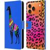 Head Case Designs Custodia a portafoglio in pelle con motivo giraffa colorata e sagome di animali, compatibile con Apple iPhone 17 Pro Max