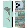 Head Case Designs Custodia a portafoglio in pelle con motivo delfino e sagome di animali, compatibile con Apple iPhone 17 Pro
