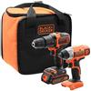 BLACK+DECKER BCK21S1S-QW - Kit trapano a percussione e avvitatore a impatto senza fili, 1 batteria, consegnato in sacchetto di immagazzinaggio, 18 V