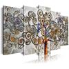 DekoArte 477 - Quadri moderni Stampa Artistica | 5 Pezzi 150x80cm | Tela Decorativa Per soggiorno o Stanza da letto | Stile Astrazioni Albero della Vita Gustav Klimt Argento