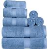Superior Set di 8 asciugamani in cotone egiziano, 33 x 33 cm, asciugamani 50,8 x 76,2 cm, asciugamani da bagno 76,2 x 139,7 cm, 800 g/m², blu jeans, 8 pezzi