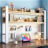 Generic Scaffale da scrivania multiuso a 3 ripiani con pannello forato e accessori, libreria salvaspazio in metallo per ufficio e studio, bianco e legno naturale (135 x 25,4 x 93,2 cm)