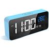 LATEC Sveglia Digitale con LED Display, Sveglia da Comodino con Temperatura, Doppia Allarme, 10 musica, Porta di Ricarica USB, 4 Dimmer di Luminosità Regolabile, Specchio, Blu