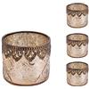 Jinfa Set di 4 Portacandele in stile orientale, portalumini in vetro decorativi, porta candele votive | Forma cilindrica | Oro Ø 10cm x h 9cm