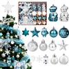 JONRRYIN Set di 70 palline di Natale di alta qualità, in plastica, con luce LED, puntale per albero di Natale, piccole palline di Natale, per interni ed esterni (Blu-Bianco-Argento)
