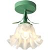 Chao Zan Plafoniera da incasso a fiore in verde Con Paralume per piccolo corridoio Apparecchio moderna in vetro di latte di metà secolo E27 Lampada da soffitto floreale per portico di fattoria Soggiorno (A)