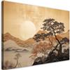 Feeby Quadro su Tela Non Tessuta Oriente Giappone 60x40 cm 1 pezzo Stampa Murale Decorazione da parete Immagini Moderni per Soggiorno Camera da Letto Ufficio Hotel Spa Alberi Montagne Sole giallo