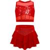 inhzoy Vestito da Ballo Latino Americano Bambina Abito da Pattinaggio Artistico con Paillettes Crop Top Canotta Danza Moderna Minigonna Gonna Corta Costume Danza Samba Salsa