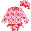 Yoolhamy Costume da Bagno da Bambina con Cappello da Sole a Maniche Lunghe Rashguard Fragola Fiocco da Spiaggia per Bambini da 3 Mesi a 2 Anni