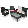 BAKAJI Set Salotto Completo di Divano 2 Poltrone e Tavolino in Vetro e Rattan Struttura in Acciaio Zincato con Cuscini Sfoderabili Arredo Giardino Terrazzo Design Moderno Colore Nero