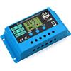 Diymore Regolatore di Carica Solare,30A Controller di Carica del Pannello Solare,12V/24V Regolatore della Batteria del Pannello Solare con Doppia Porta USB per Diverse Batterie