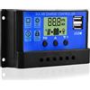 Diymore Regolatore di Carica Solare,30A Controller di Carica del Pannello Solare,12V/24V Regolatore della Batteria del Pannello Solare con Doppia Porta USB