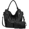 Realer Borsa Donna Set Grande Borse a Mano Ecopelle Borsa a Tracolla Hobo Tote Clutch 2 Pezzi Nero