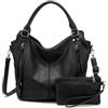 Realer Borsa Donna Set Medio Borse a Mano Ecopelle Borsa a Tracolla Hobo Tote Clutch 2 Pezzi Nero